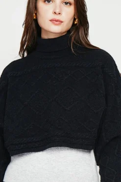 Femme C&Jo Poncho court col roulé noir