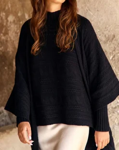 Discount Lauren Vidal Poncho en Laine & Cachemire Roca noir
