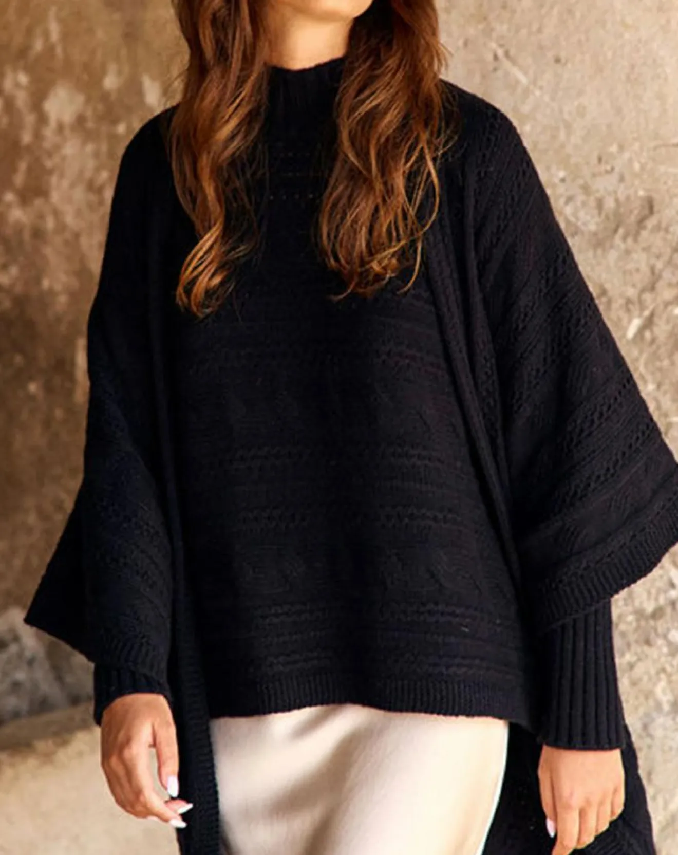 Discount Lauren Vidal Poncho en Laine & Cachemire Roca noir
