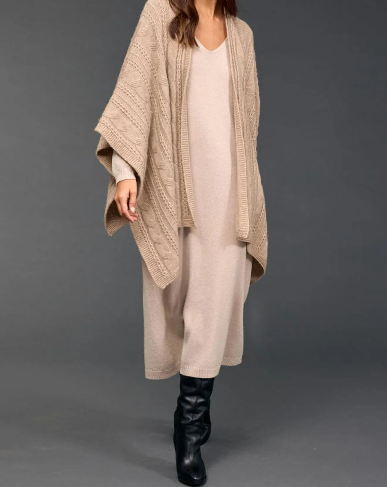 Clearance Lauren Vidal Poncho en Laine & Cachemire Roca sable