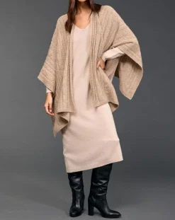 Clearance Lauren Vidal Poncho en Laine & Cachemire Roca sable