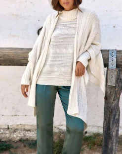 Clearance Lauren Vidal Poncho en Laine & Cachemire Roca crème