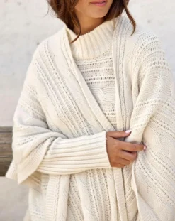 Clearance Lauren Vidal Poncho en Laine & Cachemire Roca crème