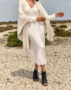 Clearance Lauren Vidal Poncho en Laine & Cachemire Roca crème