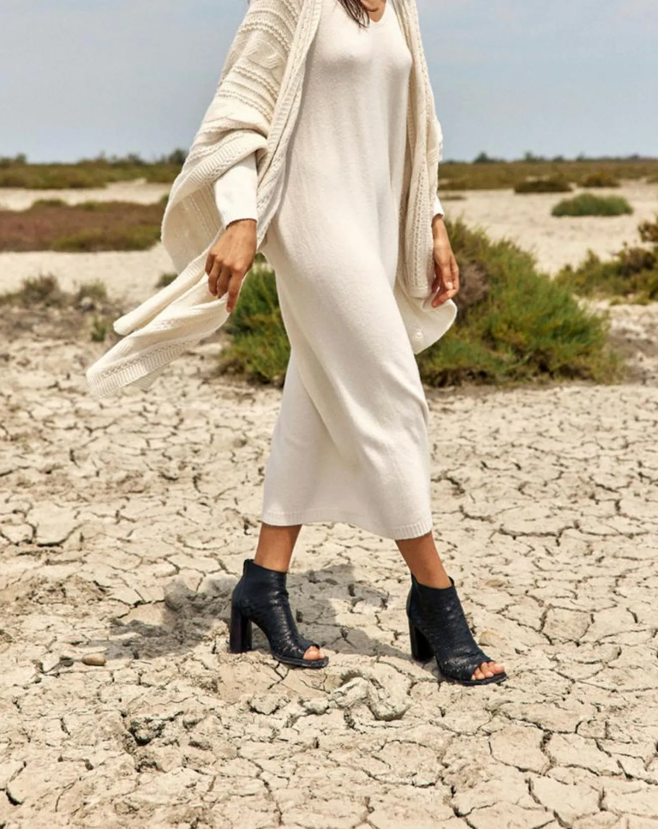 Clearance Lauren Vidal Poncho en Laine & Cachemire Roca crème