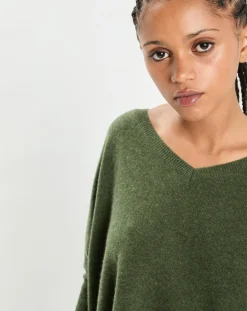 Femme Cashmere Tribu Poncho large 100% Cachemire col V Emma forest