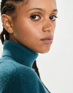 Cashmere Tribu Poncho large 100% Cachemire col roulé Lola heathered teal