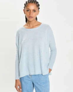 Femme Cashmere Tribu Poncho large 100% Cachemire col rond Alizée icy blue