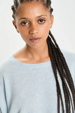 Femme Cashmere Tribu Poncho large 100% Cachemire col rond Alizée icy blue