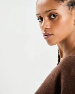 Outlet Cashmere Tribu Poncho large 100% Cachemire col V Emma brownie