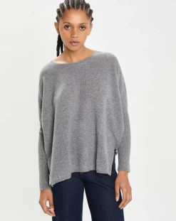 Femme Cashmere Tribu Poncho large 100% Cachemire col rond Alizée gris
