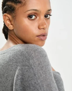 Femme Cashmere Tribu Poncho large 100% Cachemire col rond Alizée gris