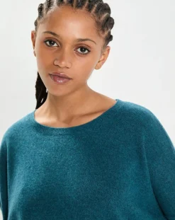 Cashmere Tribu Poncho large 100% Cachemire col rond Alizée heathered teal