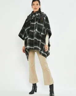 Femme Lauren Vidal Poncho Tylan à carreaux noir