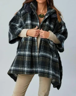 Femme Lauren Vidal Poncho Tylan à carreaux noir