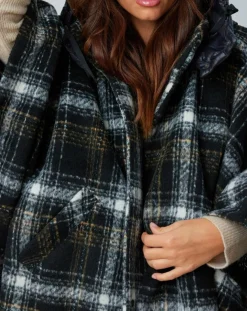 Femme Lauren Vidal Poncho Tylan à carreaux noir