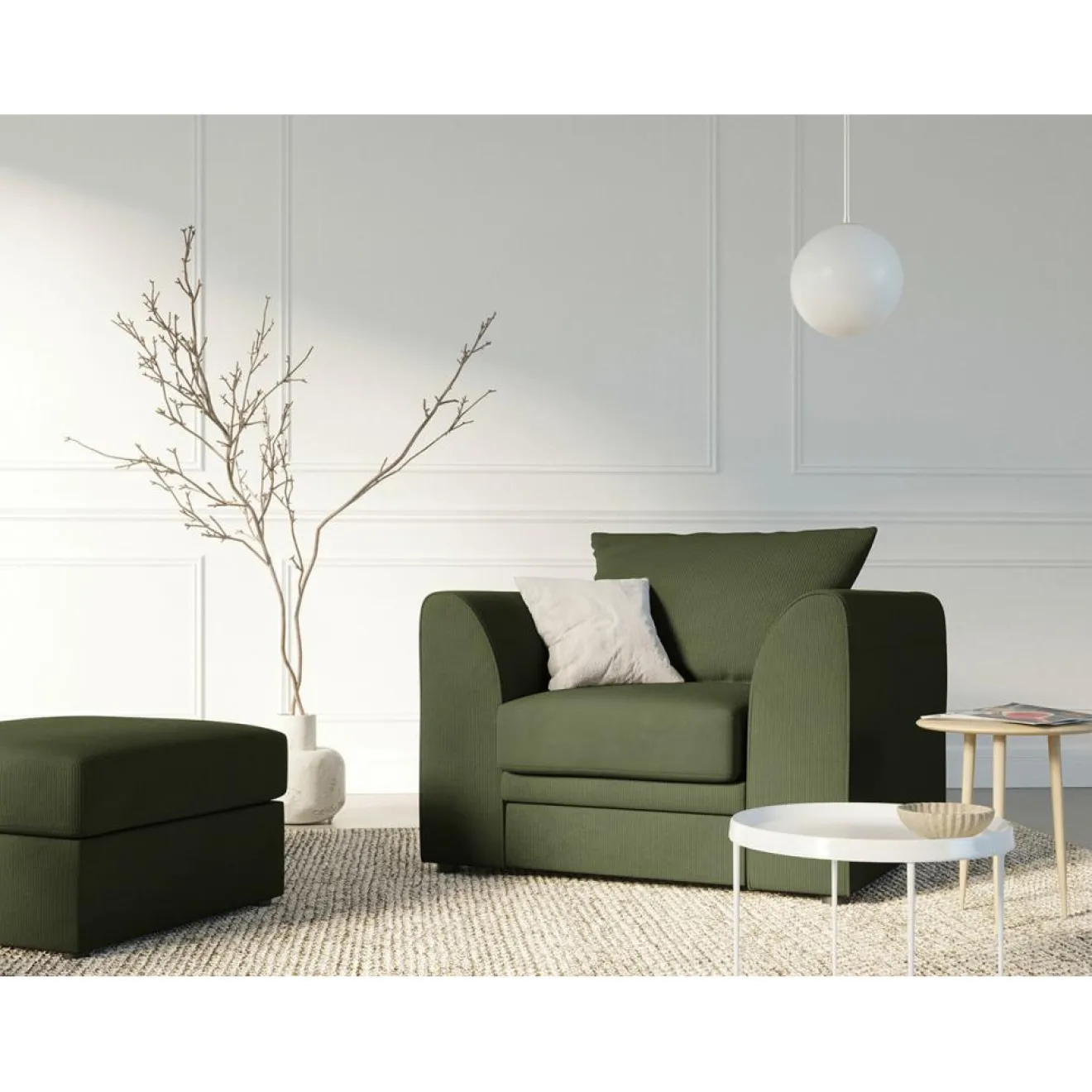Mazzini Sofas Pouf Quince Velours côtelé vert - 64x64x37 cm