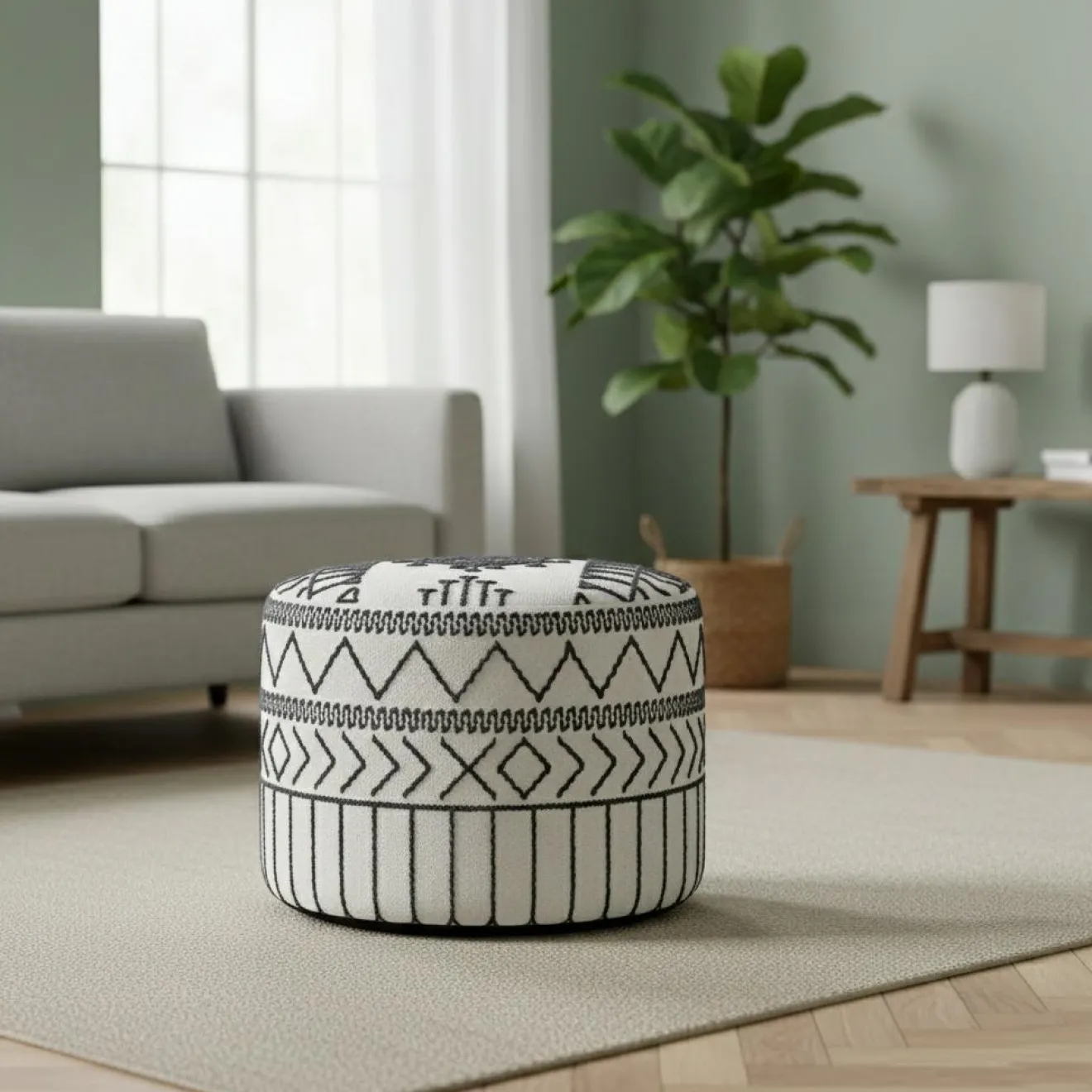 Online Bois & Chiffons Pouf tribal 45 cm de haut Acacia M&M offer Gris argent - 60x60x45 cm