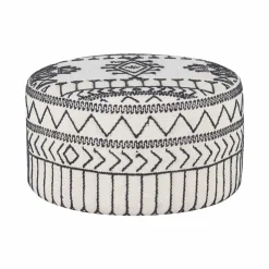 Bois & Chiffons Pouf tribal rond 90 cm Acacia M&M offer Gris argent - 90x90x45 cm