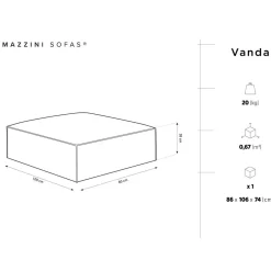 Mazzini Sofas Pouf Velours Vanda beige clair - 100x80x36 cm