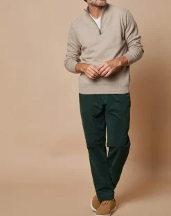 Oscar et Louise Pull 100% 4 fils Cachemire John col camionneur beige foncé/taupe