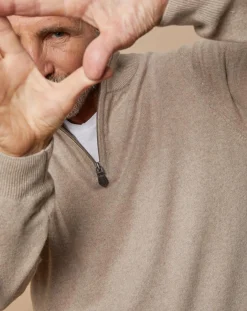 Oscar et Louise Pull 100% 4 fils Cachemire John col camionneur beige foncé/taupe