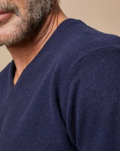 New Oscar et Louise Pull 100% Cachemire 4 fils Antoine col V bleu marine