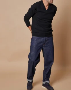 Oscar et Louise Pull 100% Cachemire 4 fils Antoine col V noir