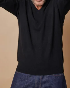 Oscar et Louise Pull 100% Cachemire 4 fils Antoine col V noir