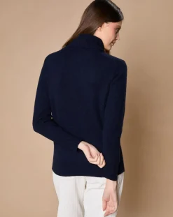 Femme Oscar et Louise Pull 100% Cachemire 4 fils Audrey col roulé bleu marine