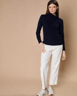 Femme Oscar et Louise Pull 100% Cachemire 4 fils Audrey col roulé bleu marine