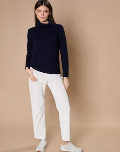 Femme Oscar et Louise Pull 100% Cachemire 4 fils Audrey col roulé bleu marine