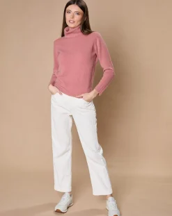 New Oscar et Louise Pull 100% Cachemire 4 fils Audrey col roulé vieux rose