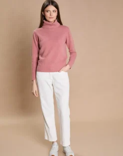 New Oscar et Louise Pull 100% Cachemire 4 fils Audrey col roulé vieux rose