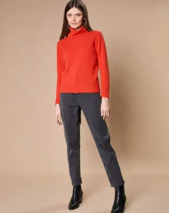 Clearance Oscar et Louise Pull 100% Cachemire 4 fils Audrey col roulé orange
