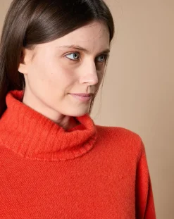 Clearance Oscar et Louise Pull 100% Cachemire 4 fils Audrey col roulé orange
