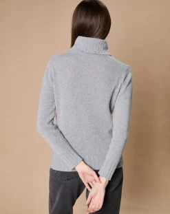 Femme Oscar et Louise Pull 100% Cachemire 4 fils Audrey col roulé gris chiné