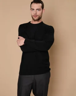 Homme Oscar et Louise Pull 100% Cachemire 4 fils Harry col rond noir