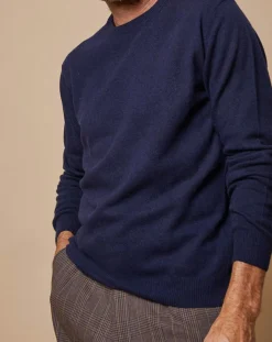 Homme Oscar et Louise Pull 100% Cachemire 4 fils Harry col rond bleu marine