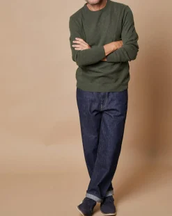 Homme Oscar et Louise Pull 100% Cachemire 4 fils Harry col rond kaki