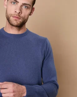 Hot Oscar et Louise Pull 100% Cachemire 4 fils Harry col rond bleu denim