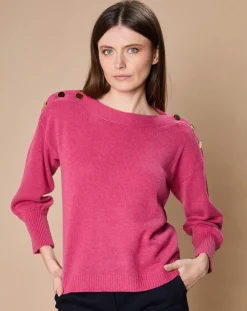 Femme Oscar et Louise Pull 100% Cachemire 4 fils Jane col bateau fuchsia