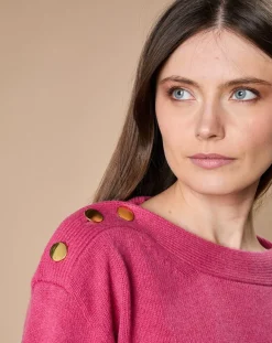 Femme Oscar et Louise Pull 100% Cachemire 4 fils Jane col bateau fuchsia