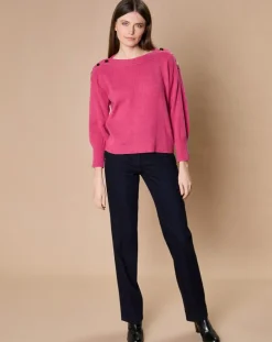 Femme Oscar et Louise Pull 100% Cachemire 4 fils Jane col bateau fuchsia
