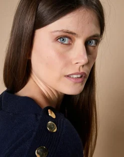 Femme Oscar et Louise Pull 100% Cachemire 4 fils Jane col bateau bleu marine