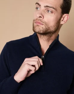 Best Oscar et Louise Pull 100% Cachemire 4 fils John col camionneur bleu marine/gris