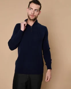 Best Oscar et Louise Pull 100% Cachemire 4 fils John col camionneur bleu marine/gris