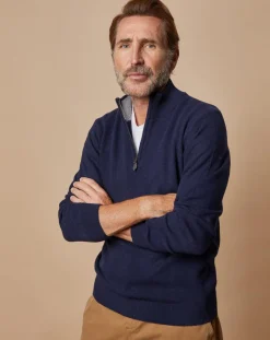 Best Oscar et Louise Pull 100% Cachemire 4 fils John col camionneur bleu marine/gris