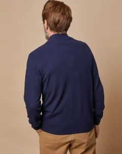 Best Oscar et Louise Pull 100% Cachemire 4 fils John col camionneur bleu marine/gris