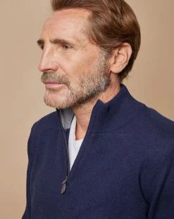 Best Oscar et Louise Pull 100% Cachemire 4 fils John col camionneur bleu marine/gris